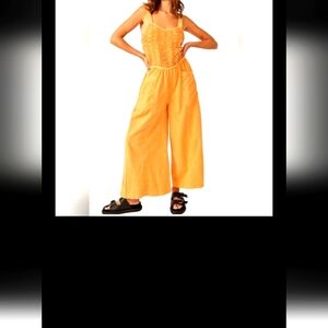 Free People Gold Wide-Leg Jumpsuit with Spaghetti Straps NWT